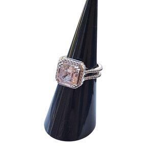 Sterling Silver JCL Asscher Cut Halo Set Cubic Zirconia Solitaire Ring SZ 4.75